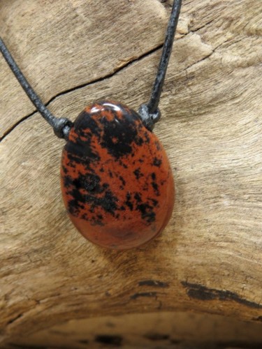 obsydian mahoniowy * amulet ochronny na rzemieniu