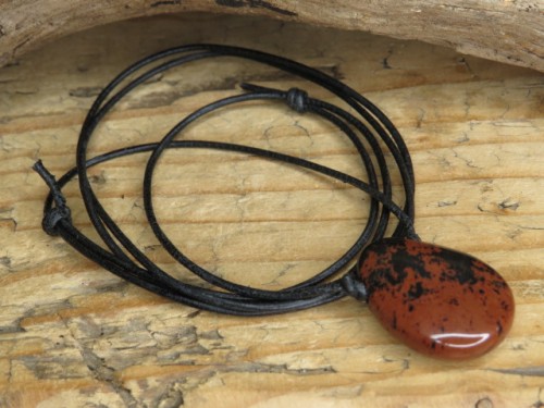 obsydian mahoniowy * amulet ochronny na rzemieniu