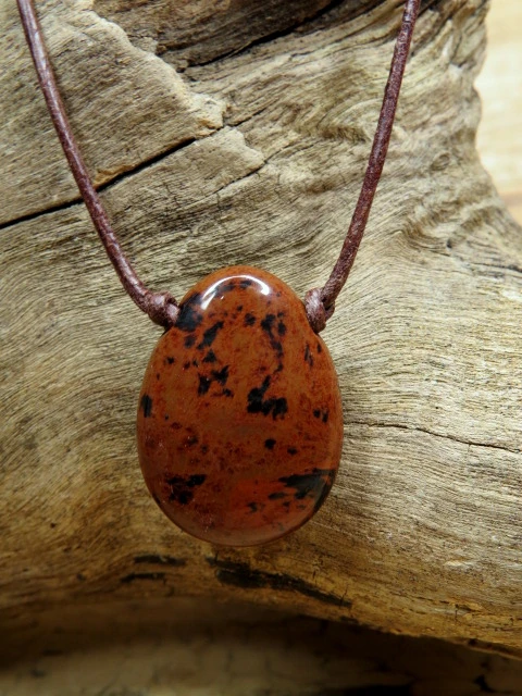 obsydian mahoniowy * amulet ochronny na rzemieniu