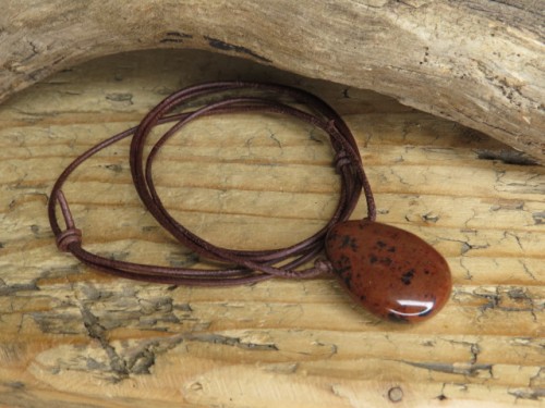 obsydian mahoniowy * amulet ochronny na rzemieniu